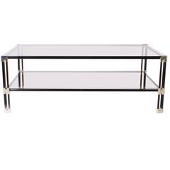 Silver Plated and Black Metal Coffee Table with Glass Tops, circa 1950 12