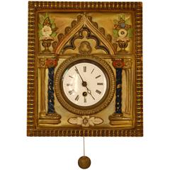 Brass Repousse and Enamel Wag-on-wall Clock with Enameled Dial, circa 1865 6