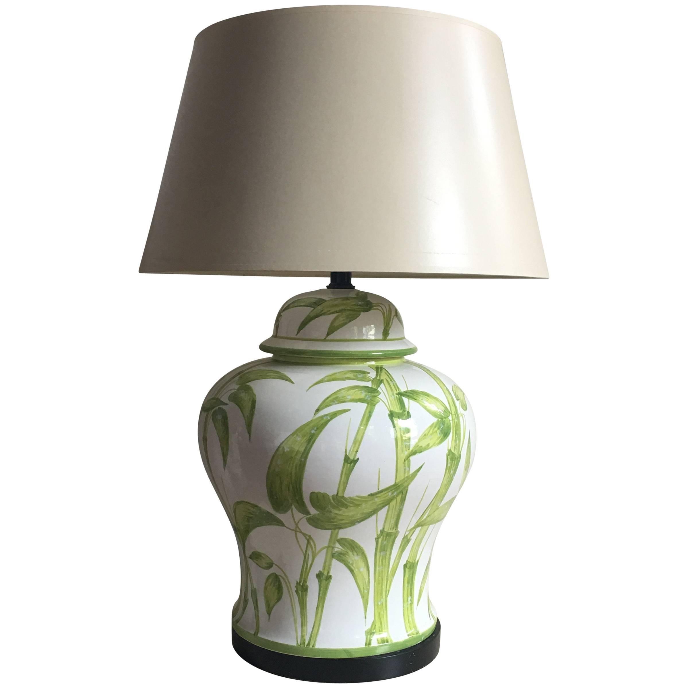 Lampe de table italienne en céramique tropicale en bambou en vente