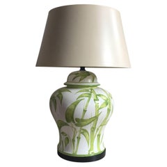 Italian Ceramic Tropical Bell Jar Form Bamboo Table Lamp
