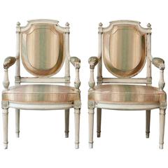 Pair of 19th Century French Louis XVI Style Painted Fauteuils 3
