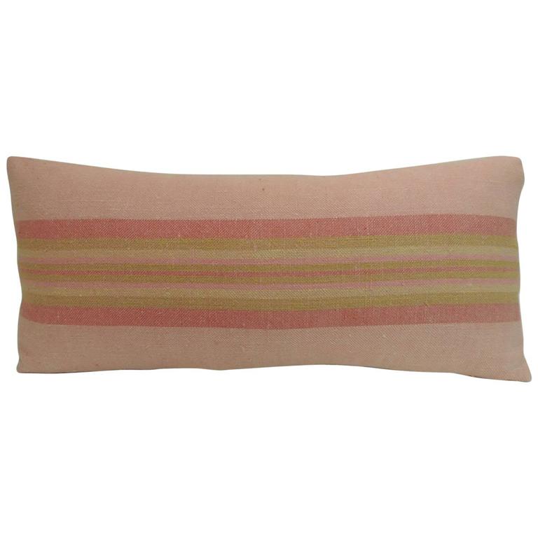 Vintage Pink Swedish Long Bolster Decorative Pillow For Sale at 1stdibs