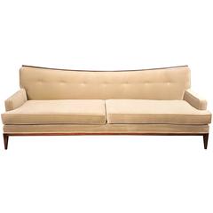 Gorgeous Sway Back Sofa with Exposed Mahogany Frame Attributed to Paul McCobb