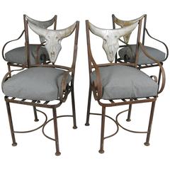 Set of Four Iron Steer Horn Chairs