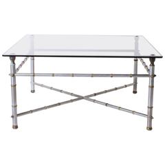 Nickel and Brass Coffee Table with Glass Top in the Style of Jansen, circa 1940 3