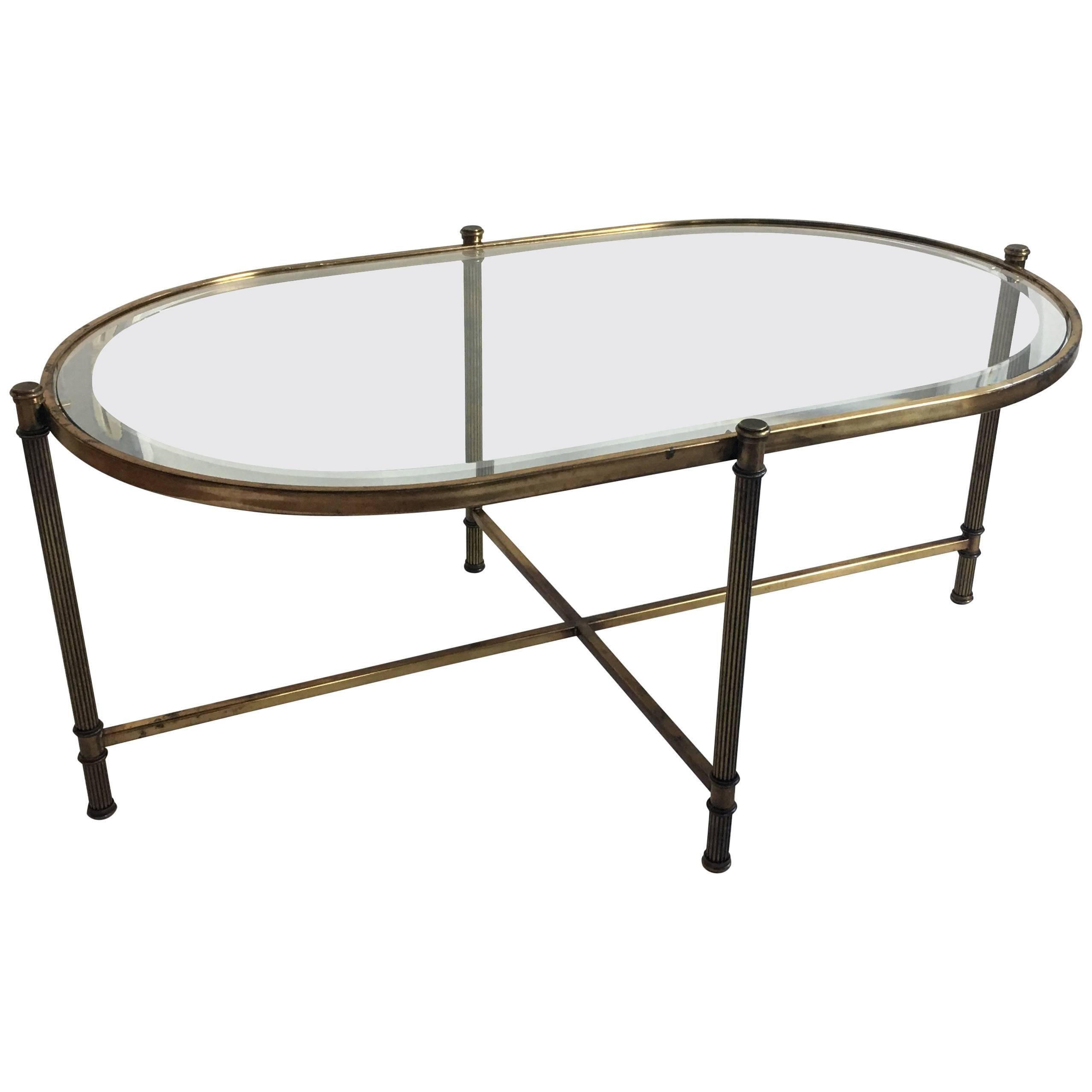 Neoclassical Style Fluted Brass and Glass Cocktail Table