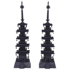 Pair of Vintage Cast Iron Pagodas