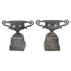 Pair of Vintage Cast Iron Urns