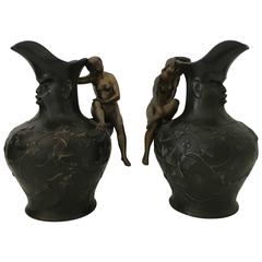 Late 19th Century Bronze Patinated Pewter Pitchers Charles Theodore Perron