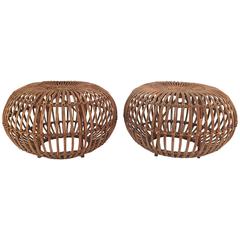 Pair of Franco Albini Rattan Ottomans 10