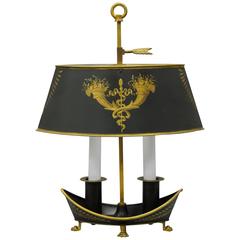 Antique French Empire Style Green and Gold Bouillotte Desk Table Lamp Tole Metal 4