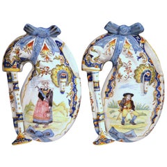 Pair of 19th Century French Hand-Painted Faience Wall Bagpipes from Lorient 5