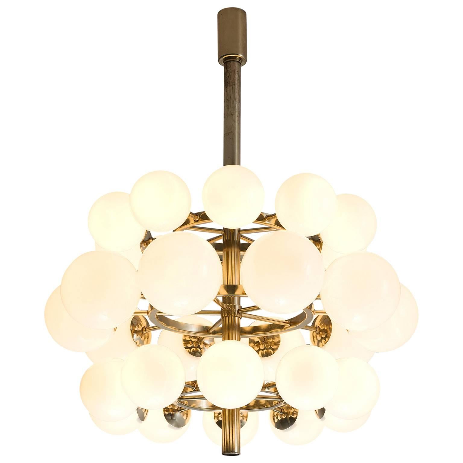 Sputnik Chandelier with Thirty Opaline Glass Globes and Brass