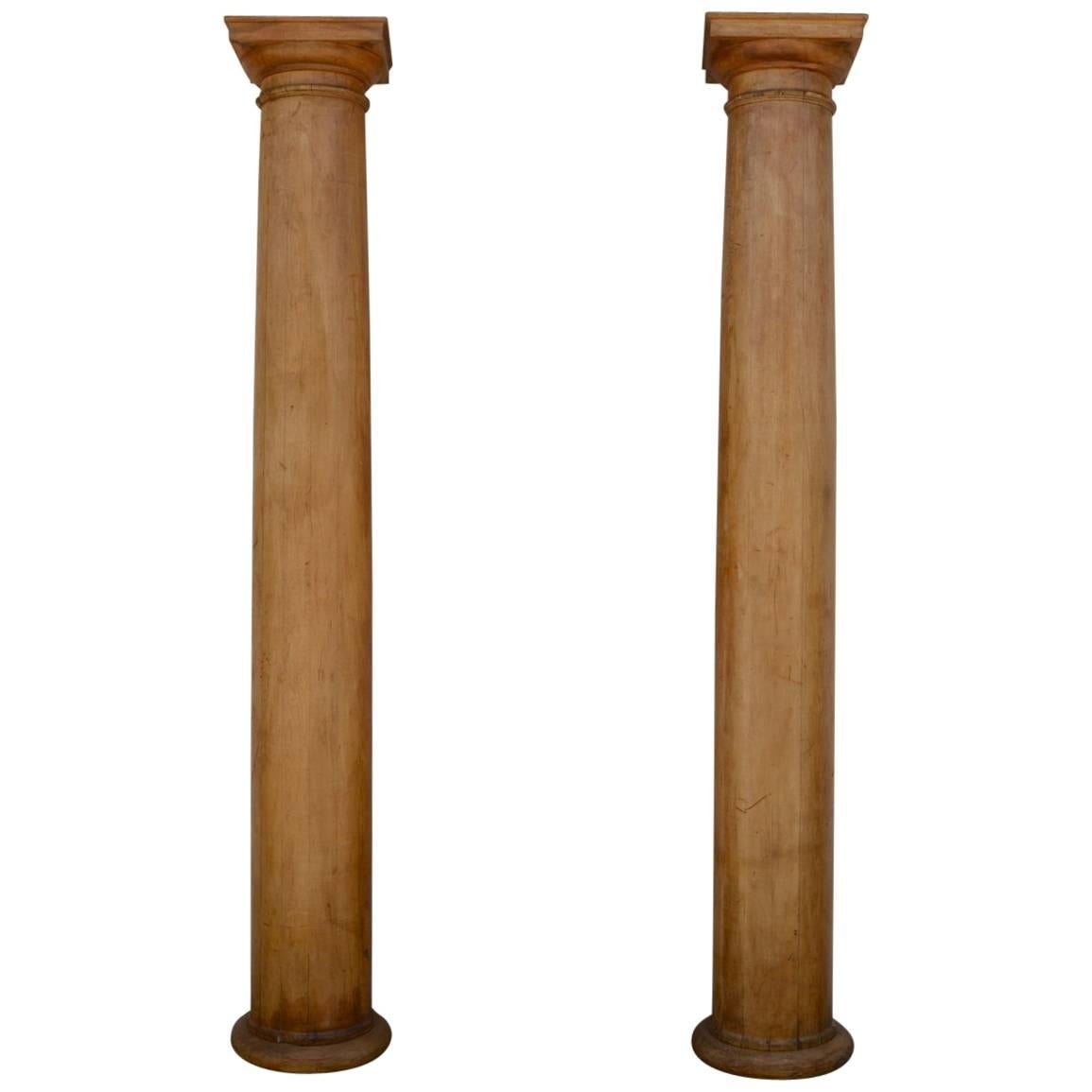 Pair of Elegant Tall Fluted Decorative Pine Columns