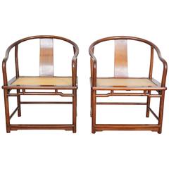 Vintage Pair of Mid-Century Huanghuali Chinese Rosewood Horseshoe Side Armchairs