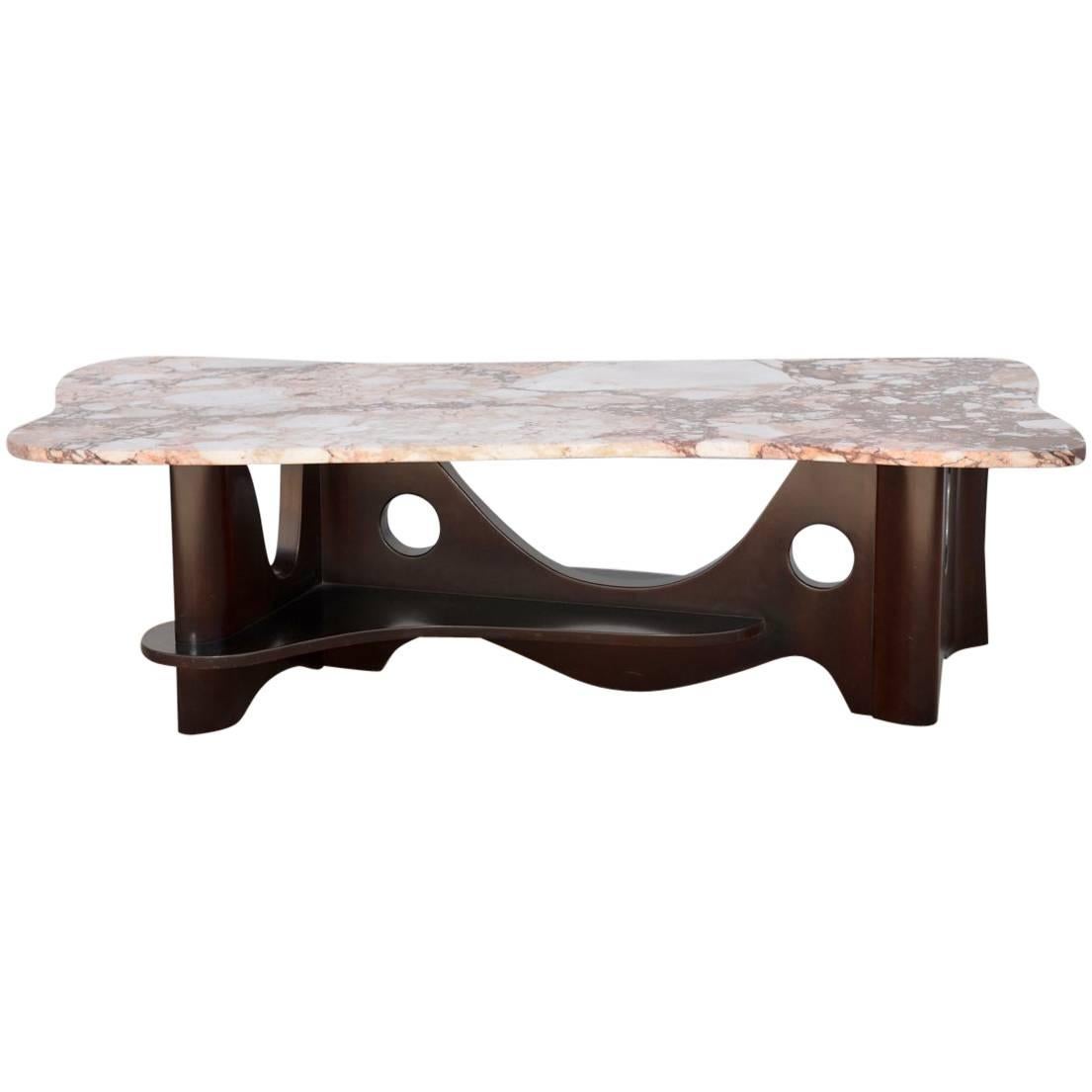 Sculptural Free-Form Marble Long Coffee Table