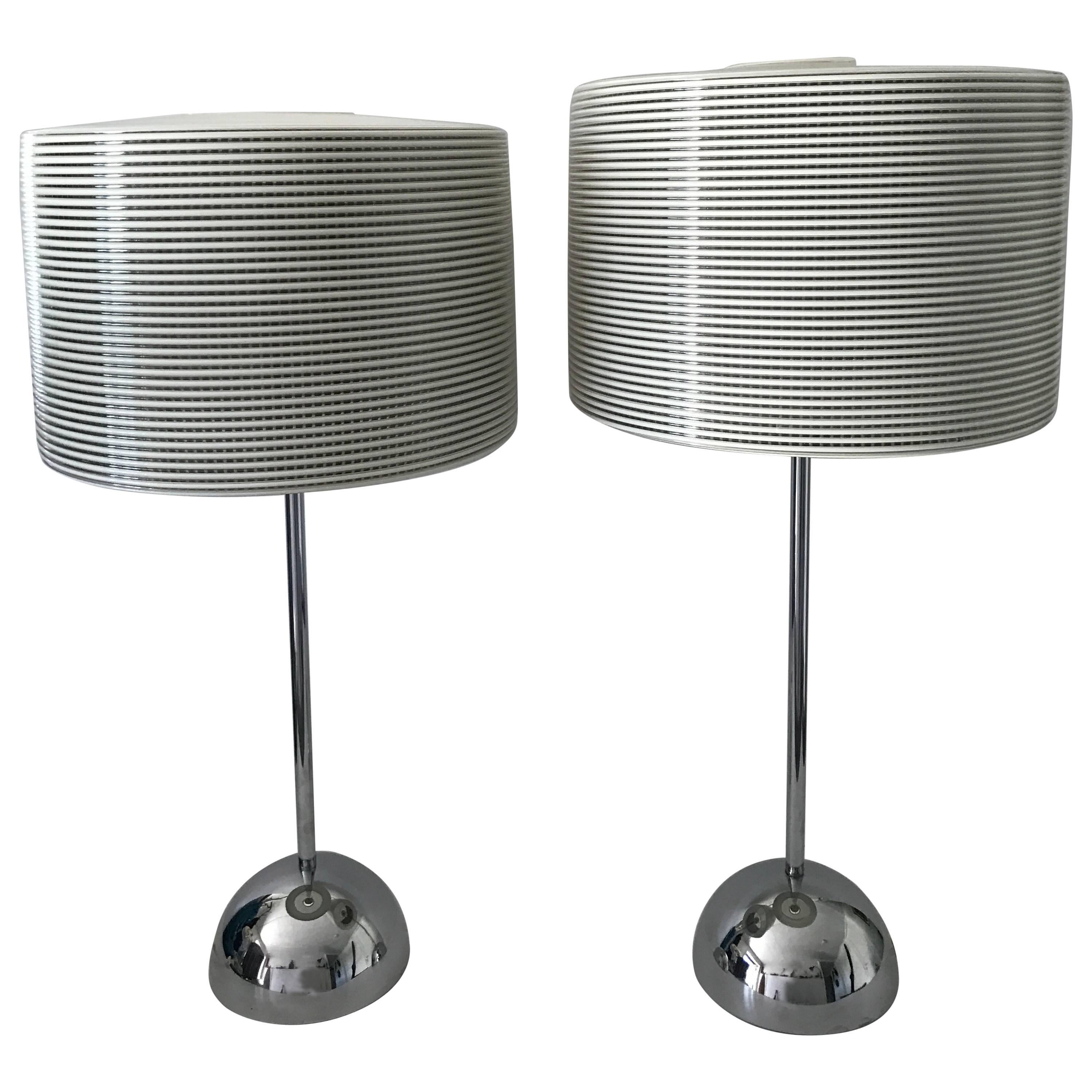 Large Swedish Bergboms Very Rare Pair of Chromed Steel and Plastic Table Lamps For Sale