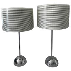 Large Swedish Bergboms Very Rare Pair of Chromed Steel and Plastic Table Lamps