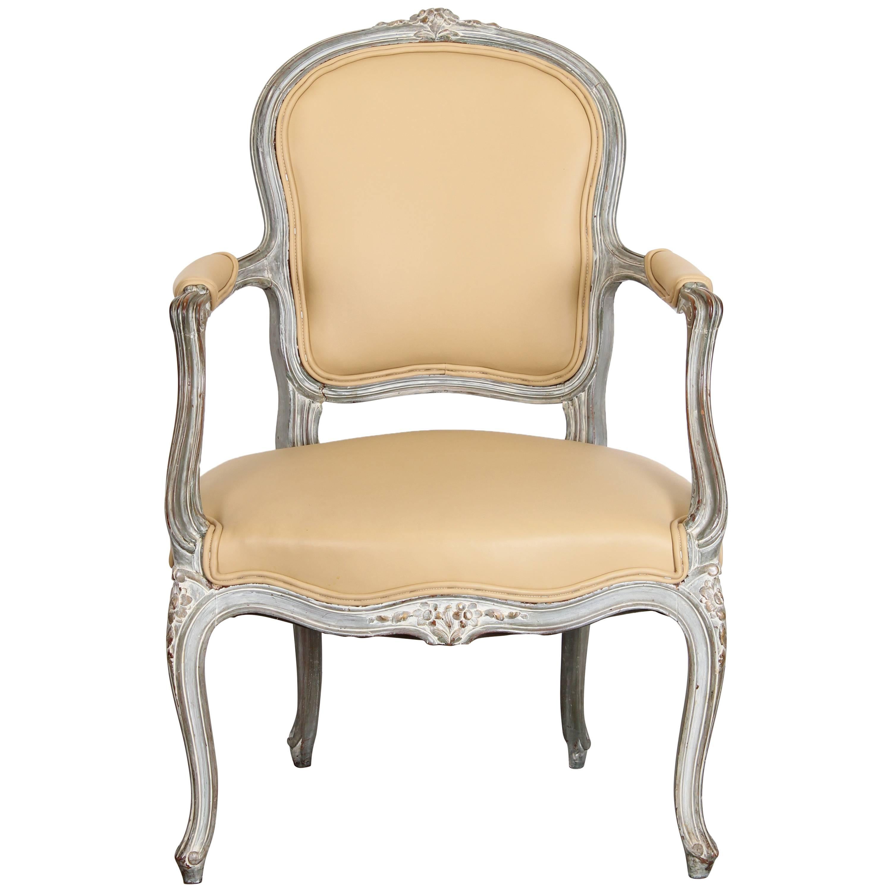 Single French Louis XV Style Painted Beech Wood Fauteuil Armchair, 1920s