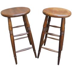 Pair of Antique Elm Tall Kitchen Stools