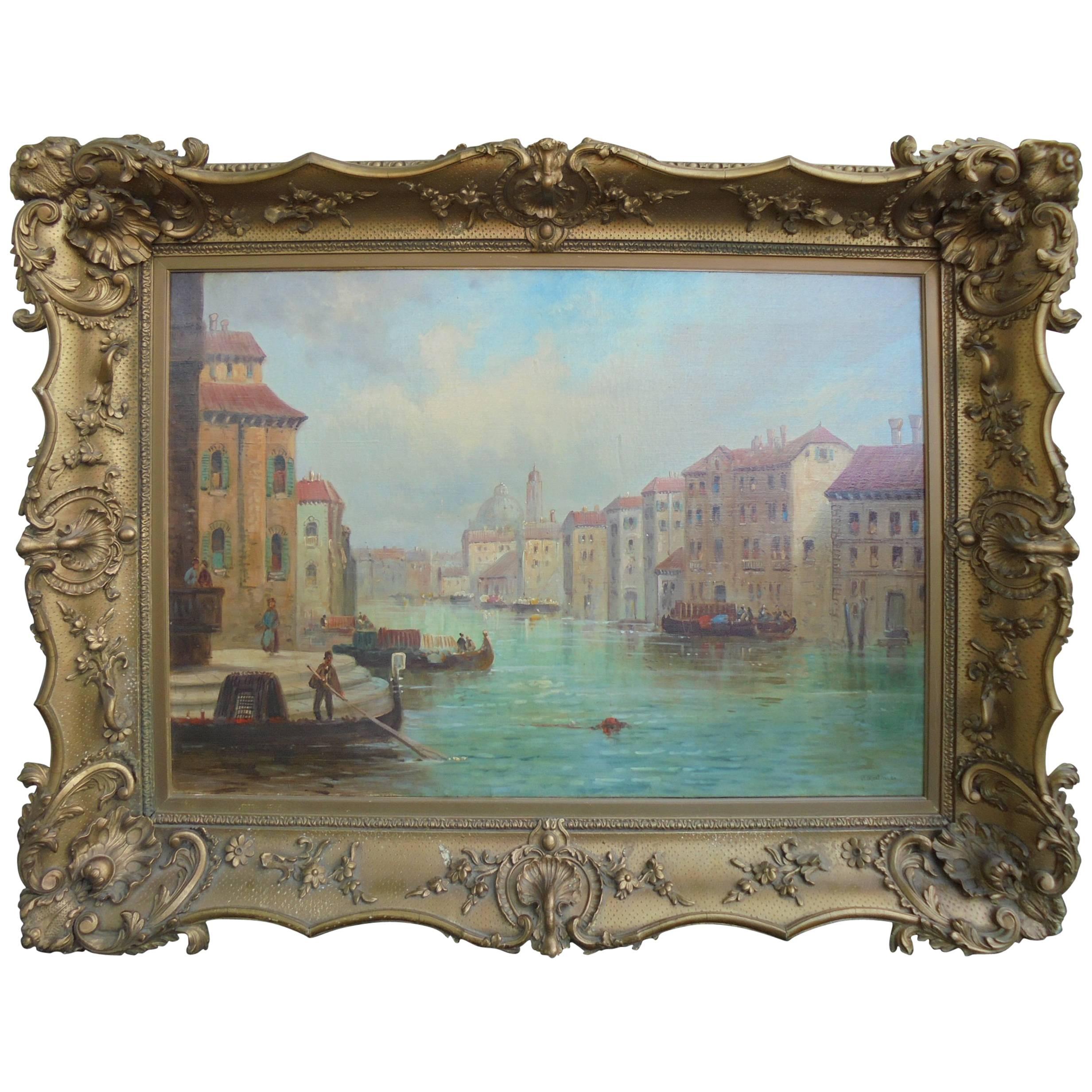 Antique Venetian Scene Oil on Canvas For Sale