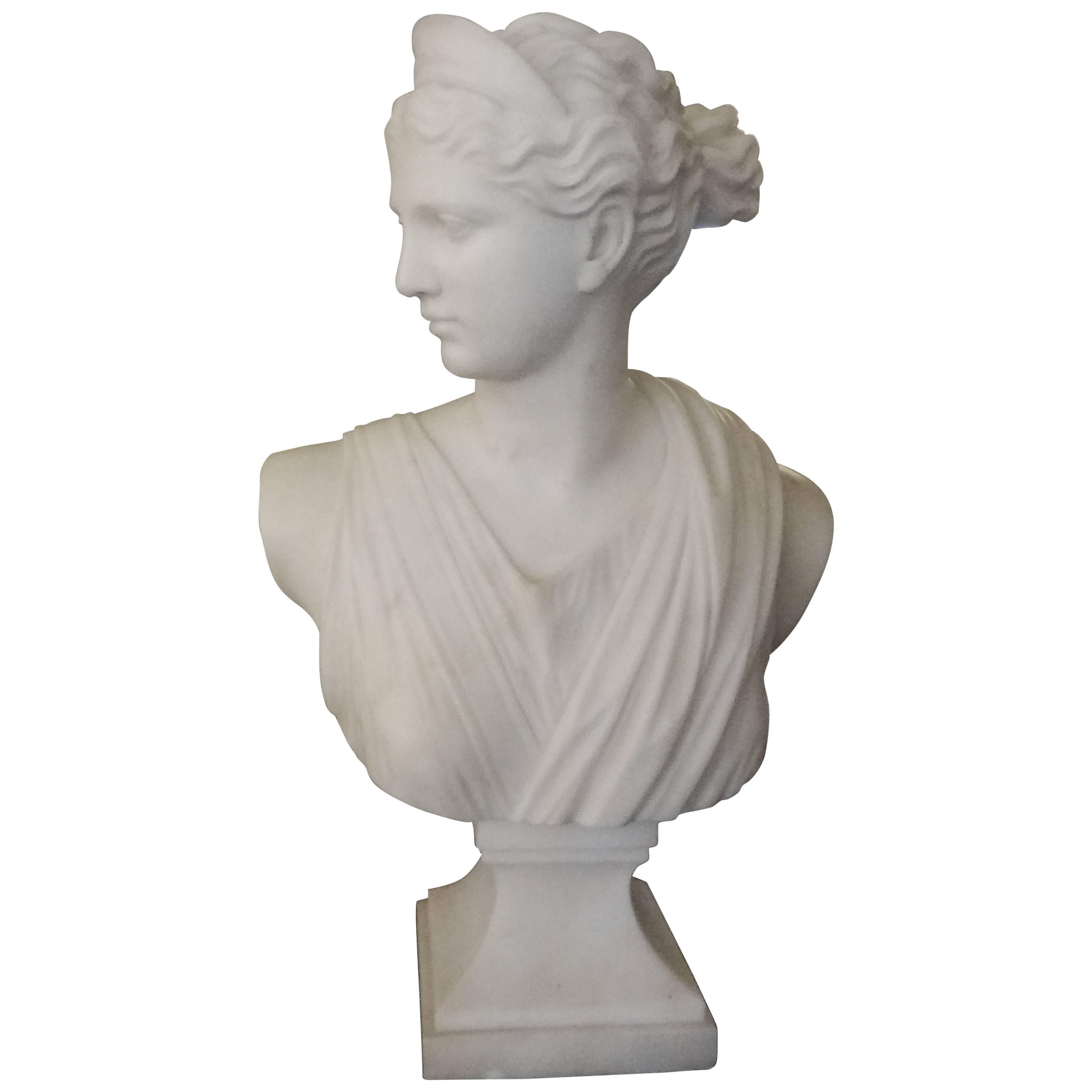 Italian Marble Bust of Diana, Signed Pugi