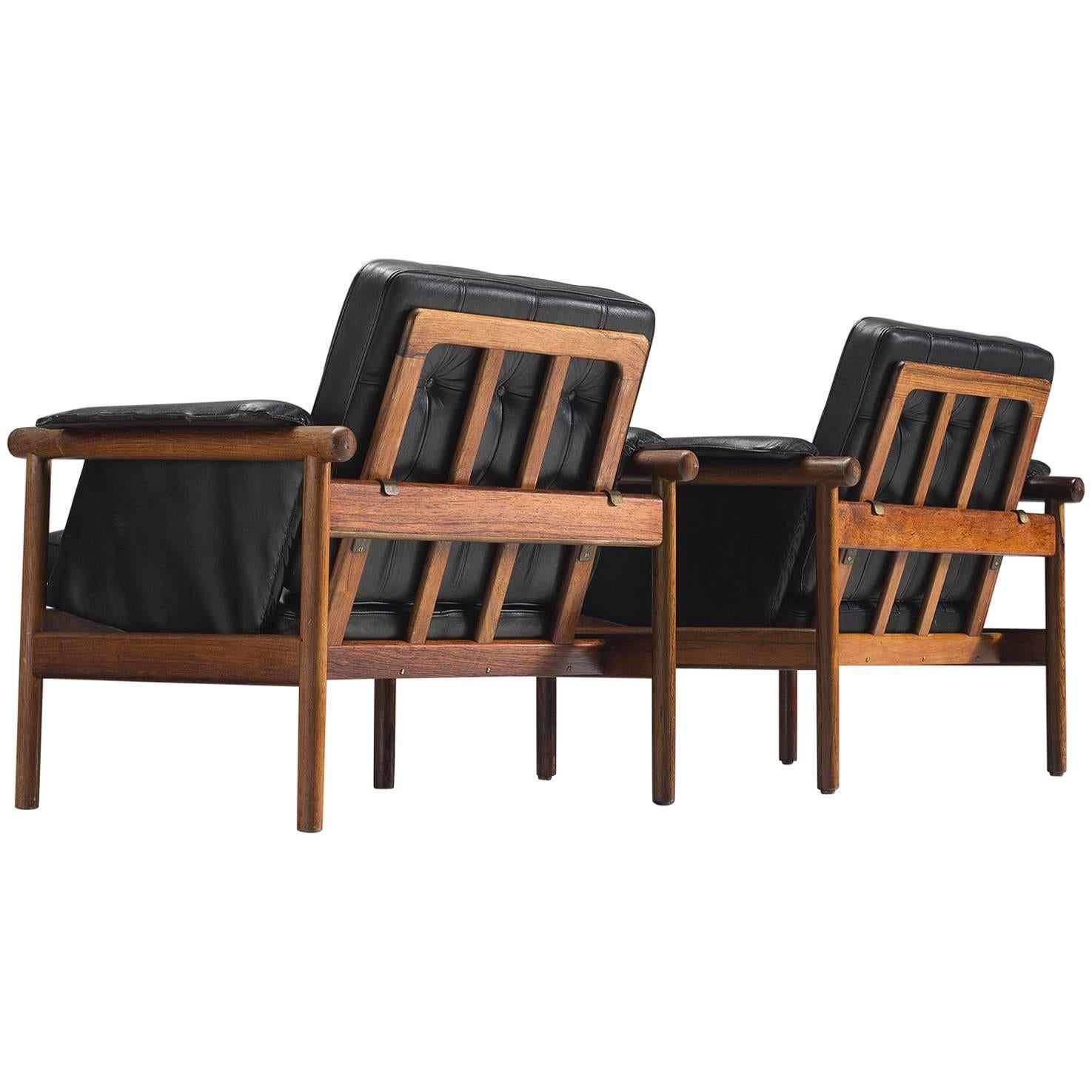 Illum Wikkelsø Pair of Original Black Leather Lounge Chairs