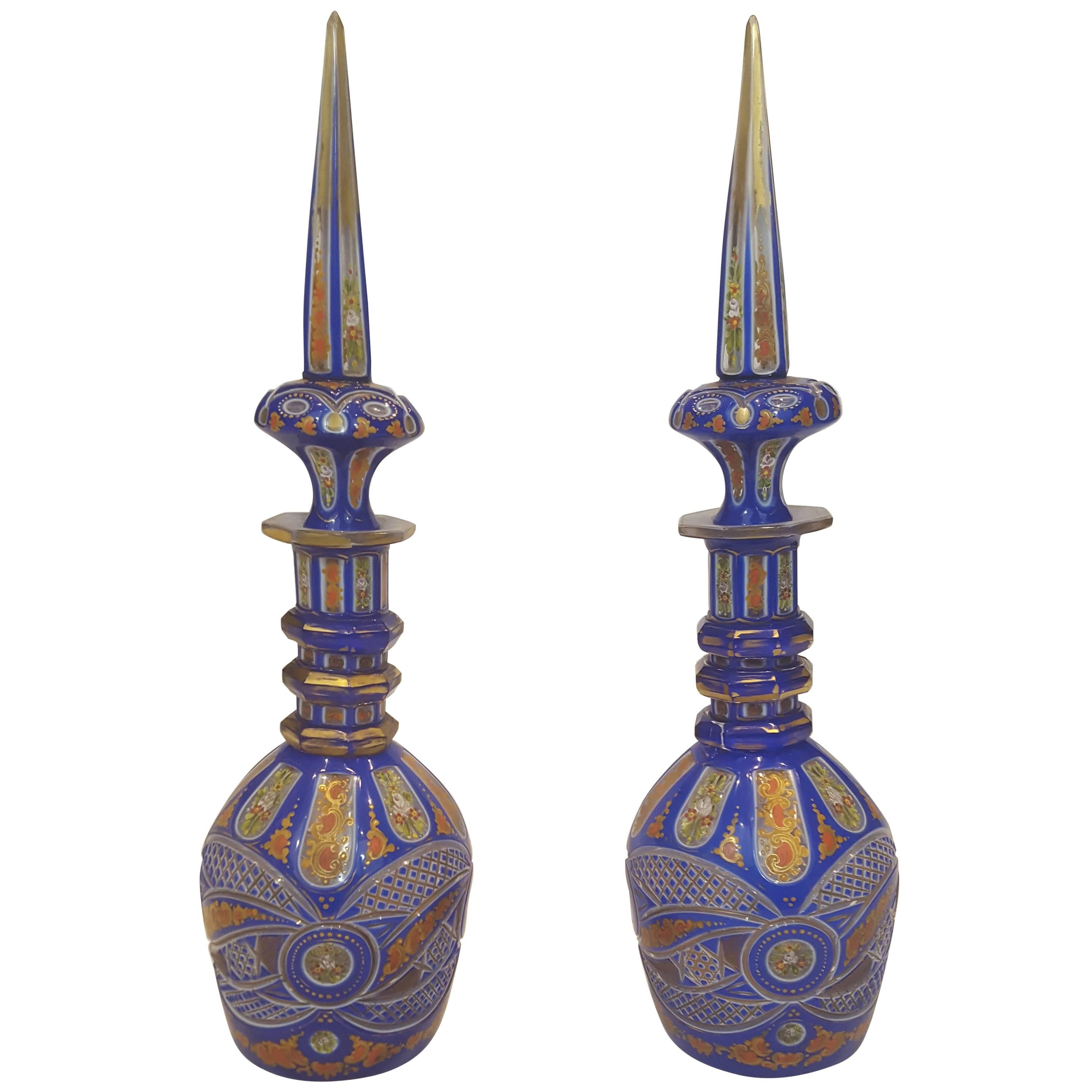 Pair of 19th Century Bohemian Cut Glass Decanters For Sale