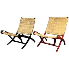 Lacquered Wood and Cane Folding Chair, Manner of Hans Wegner