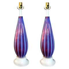Pair of Opalescent Murano Glass Lamps Attributed to Seguso