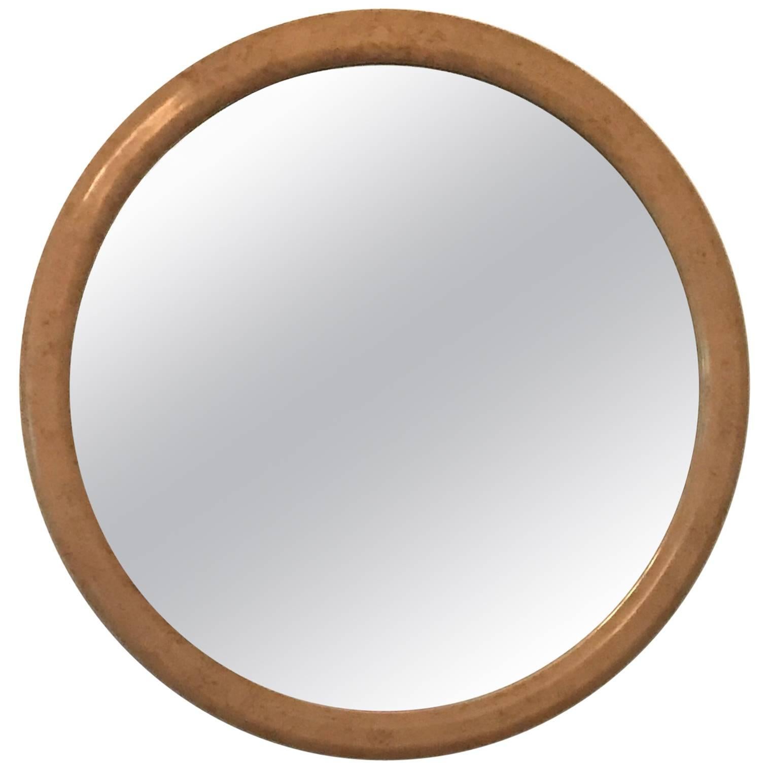 Round Faux Goatskin Lacquer Mirror from Custom-Made Master Bedroom Suite