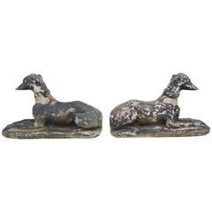 Pair of Vintage Painted Cast Stone Whippet Dogs