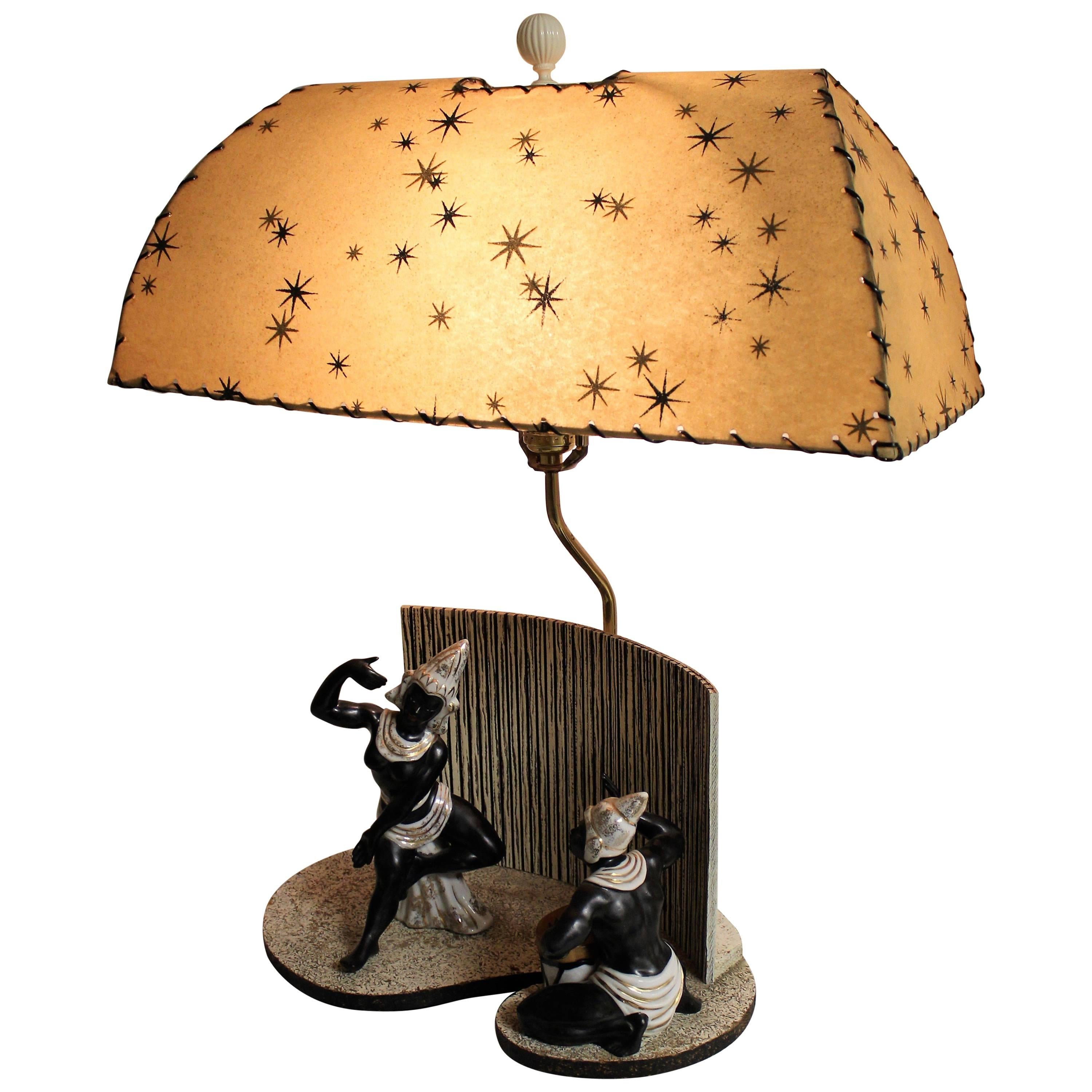 Mid-Century Modern Figural Ceramic Lamp with South Asian Theme For Sale