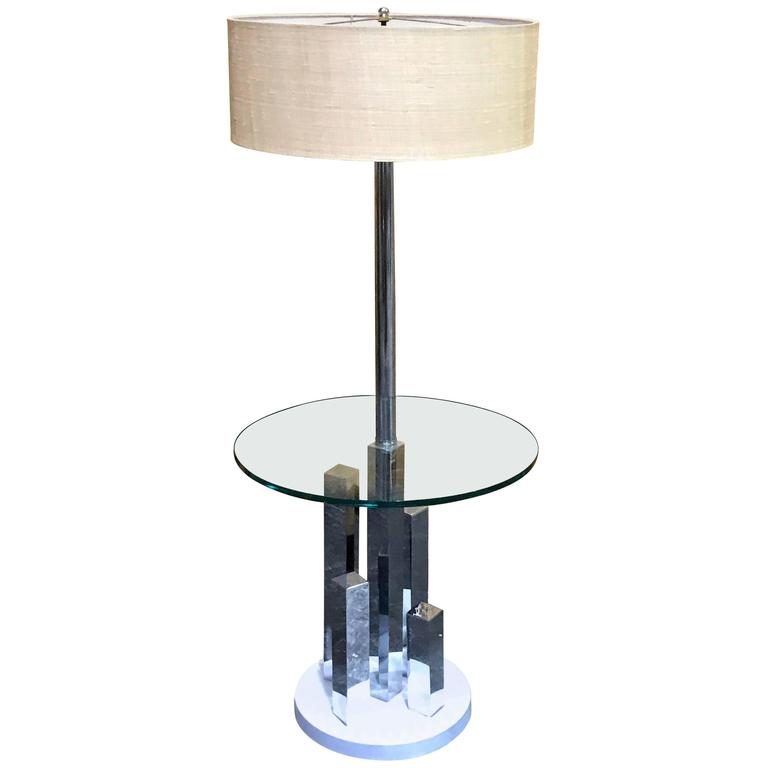 Mid Century Modern Pair Of Floor Lamps With Tables At 1stdibs Mid Century Cityscape Style Standing Lamp Table