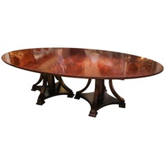 Large Oval Dining Table, Double Pedestal, Mid-Century, Mahogany with Large Leaf