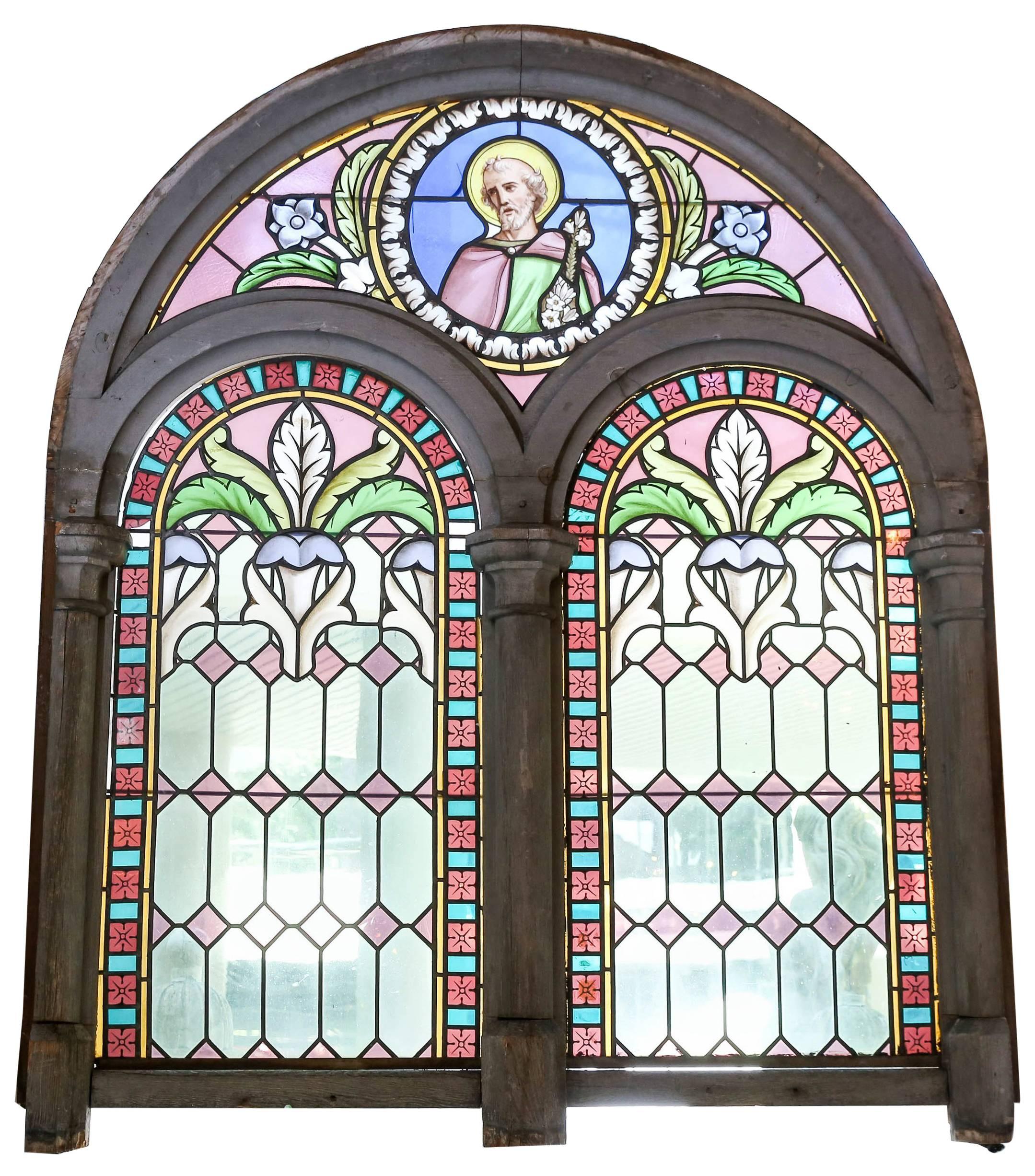 Religious Stained Glass Window, Antique, Depicting a Disciple