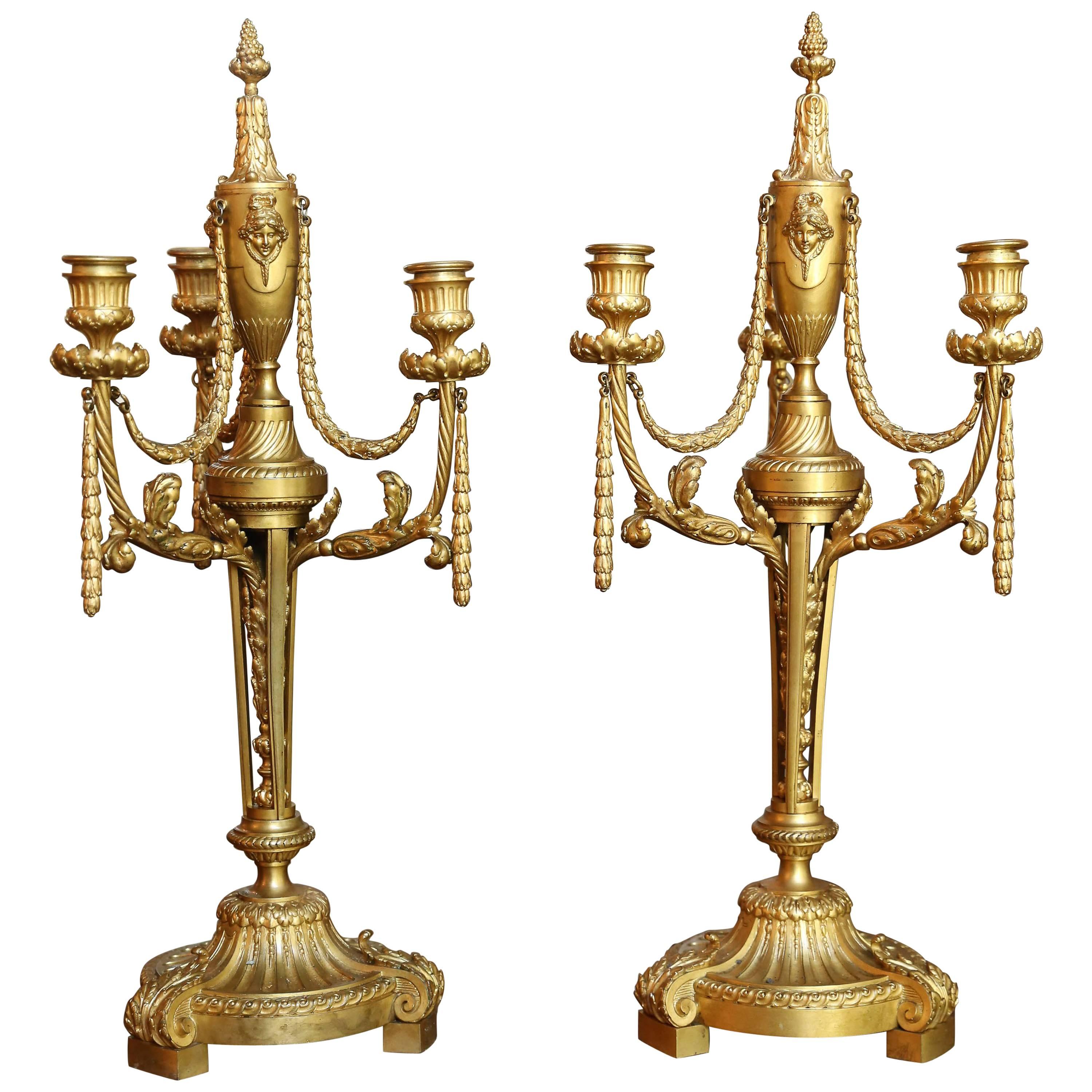 French Bronze Doré Candelabrum, 19Th Century with Three Arms For Sale