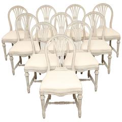 Set of Ten Antique Swedish, Gustavian Style Dining Chairs Late 19th Century