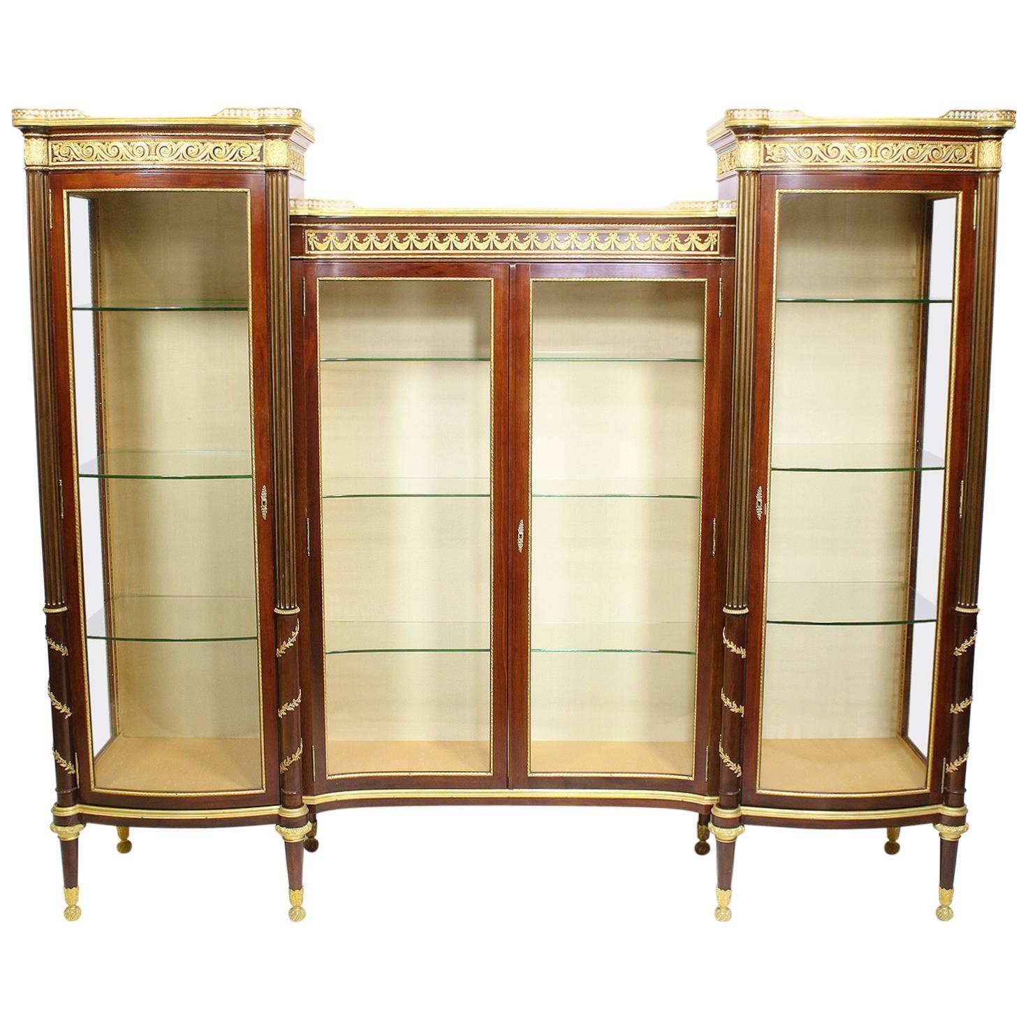 French 19th-20th Century Louis XVI Style Mahogany and Ormolu-Mounted Vitrine For Sale