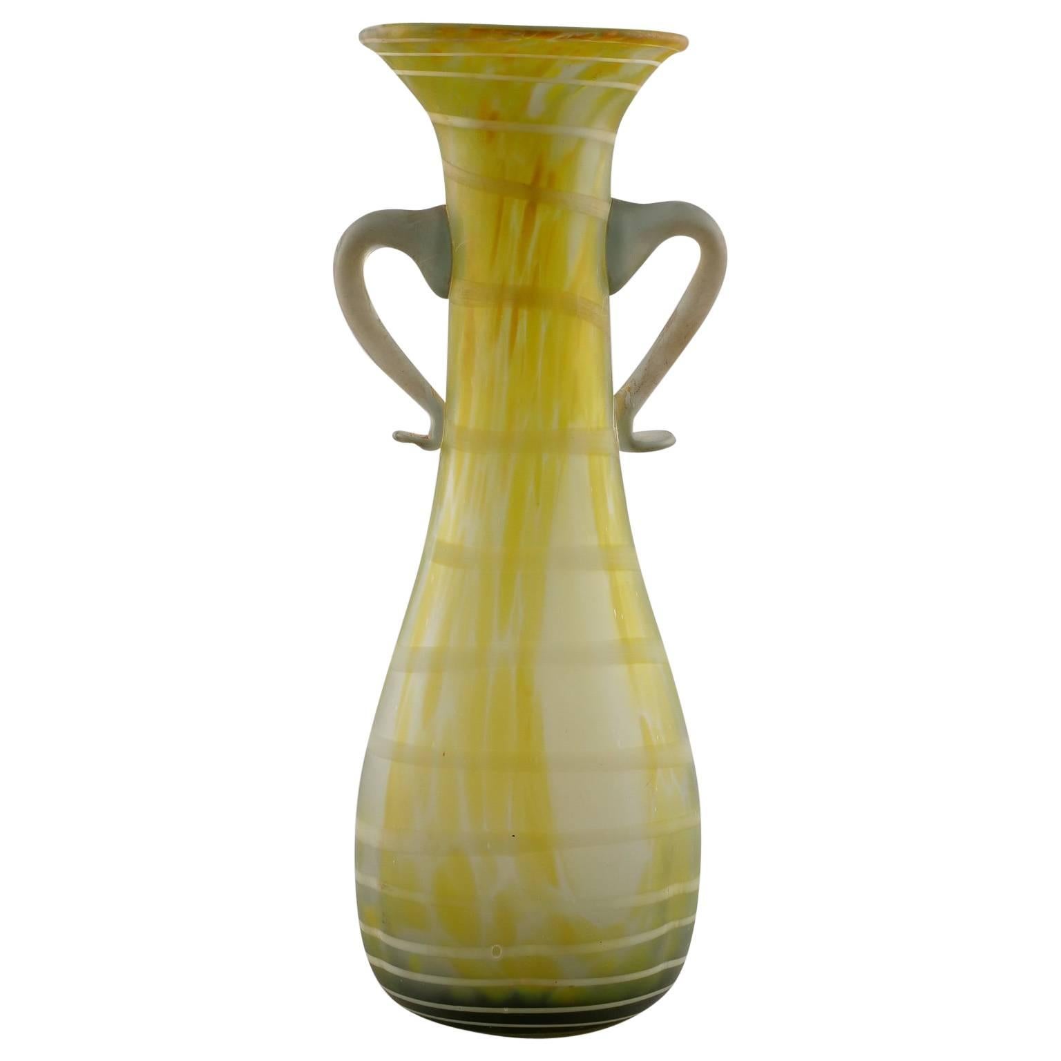 Italian Green and White Art Glass Amphora Style Vase