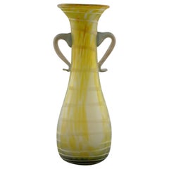 Italian Green and White Art Glass Amphora Style Vase