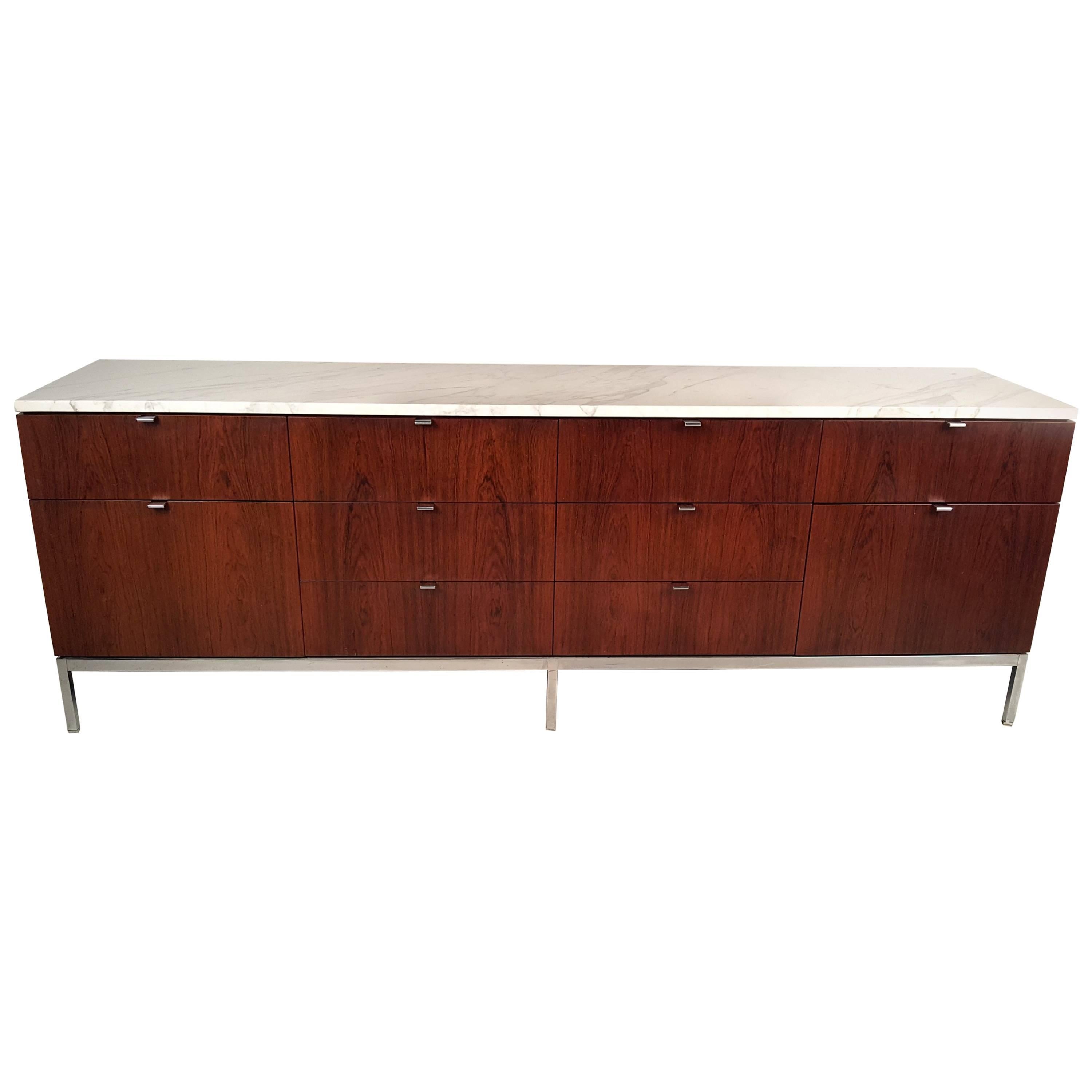 Florence Knoll Rosewood Credenza with Carrara Marble Top