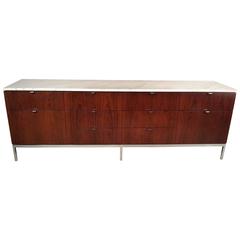Florence Knoll Rosewood Credenza with Carrara Marble Top