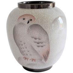 1920
s Large Art Deco Porcelain Vase with Owl Motif, Bing and Grondahl
