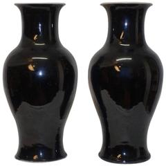 Pair of Chinese Mirror Black Vases, Kangxi Period, 19th Century