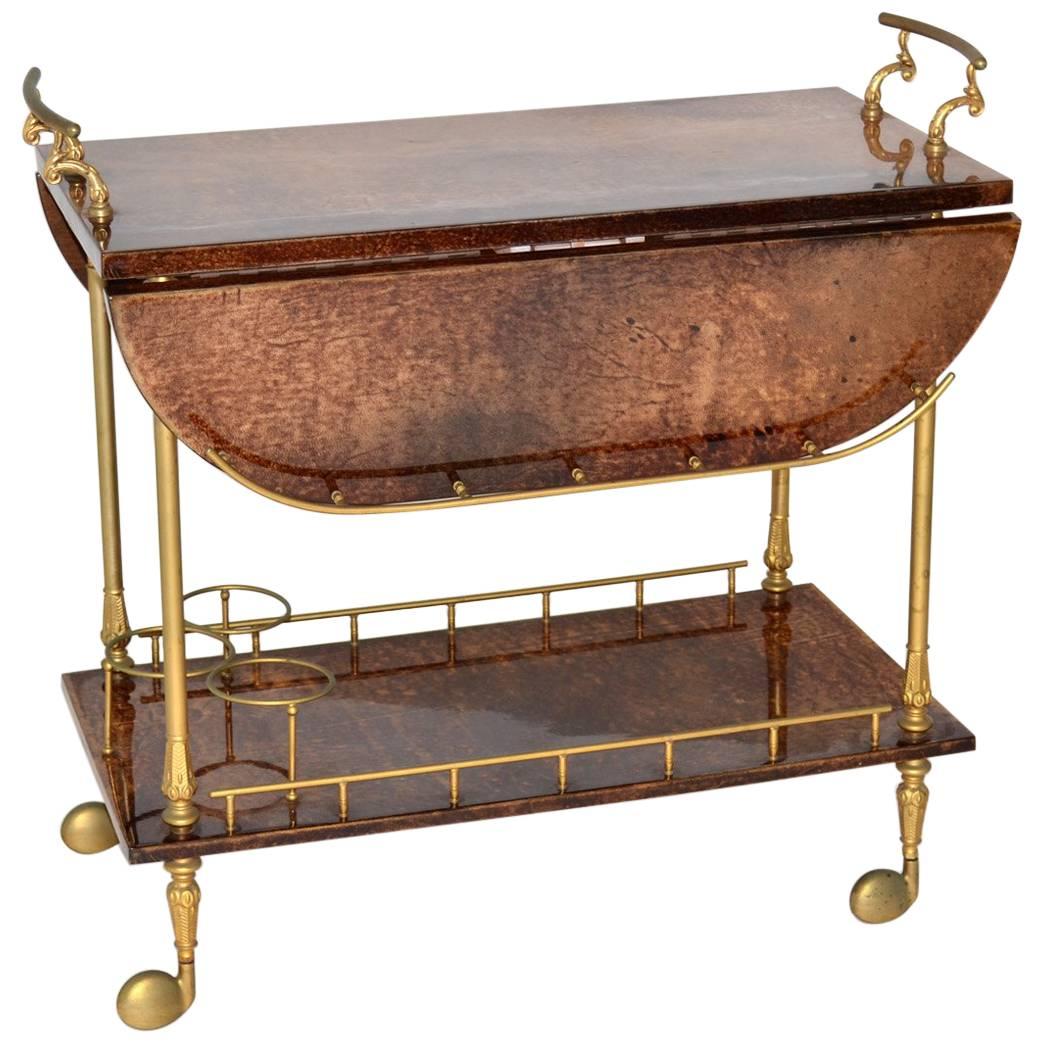 Aldo Tura Goatskin Drop-Leaf Bar or Tea Cart