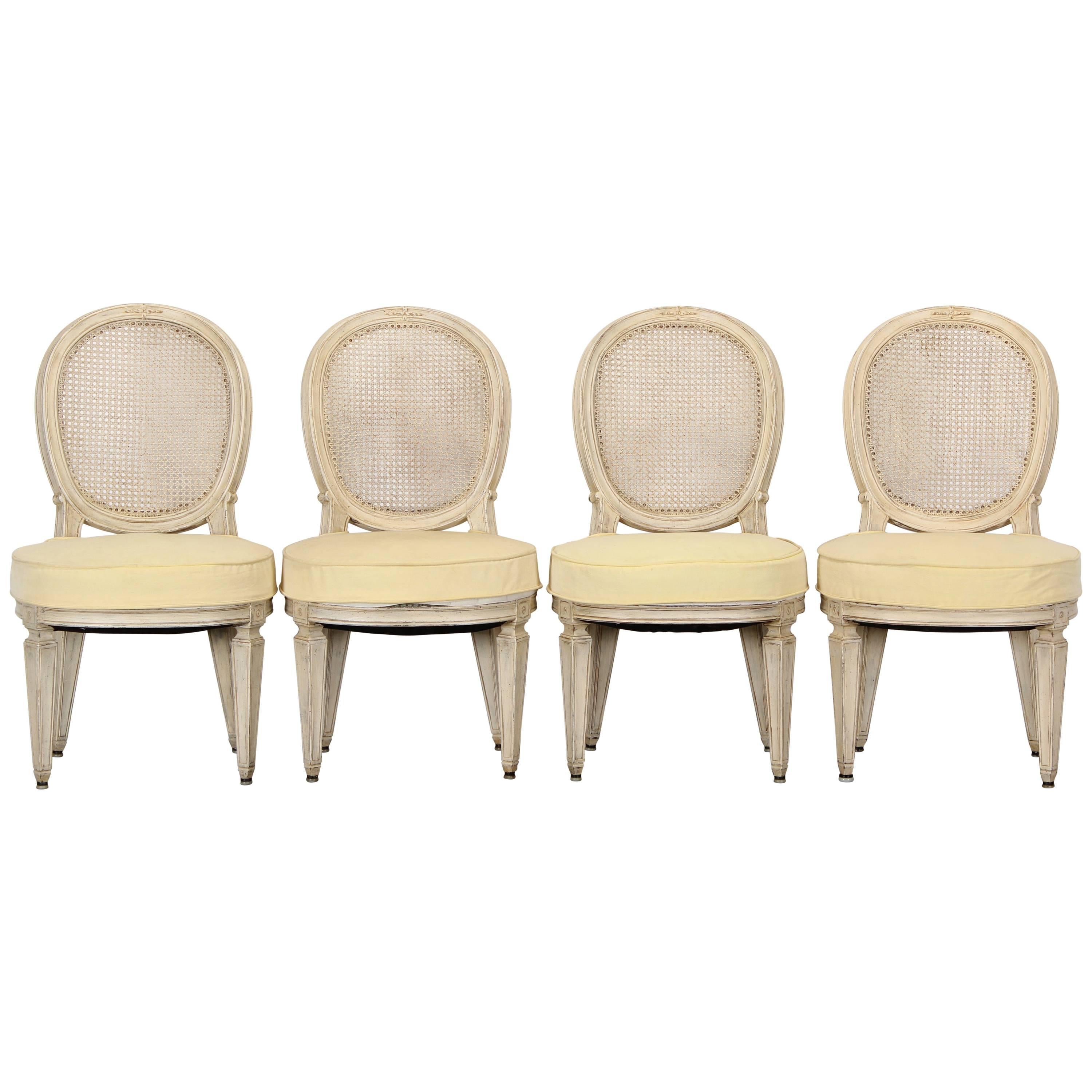 Set of Four French Louis XVI Jansen Style Painted Side Chairs, 1950