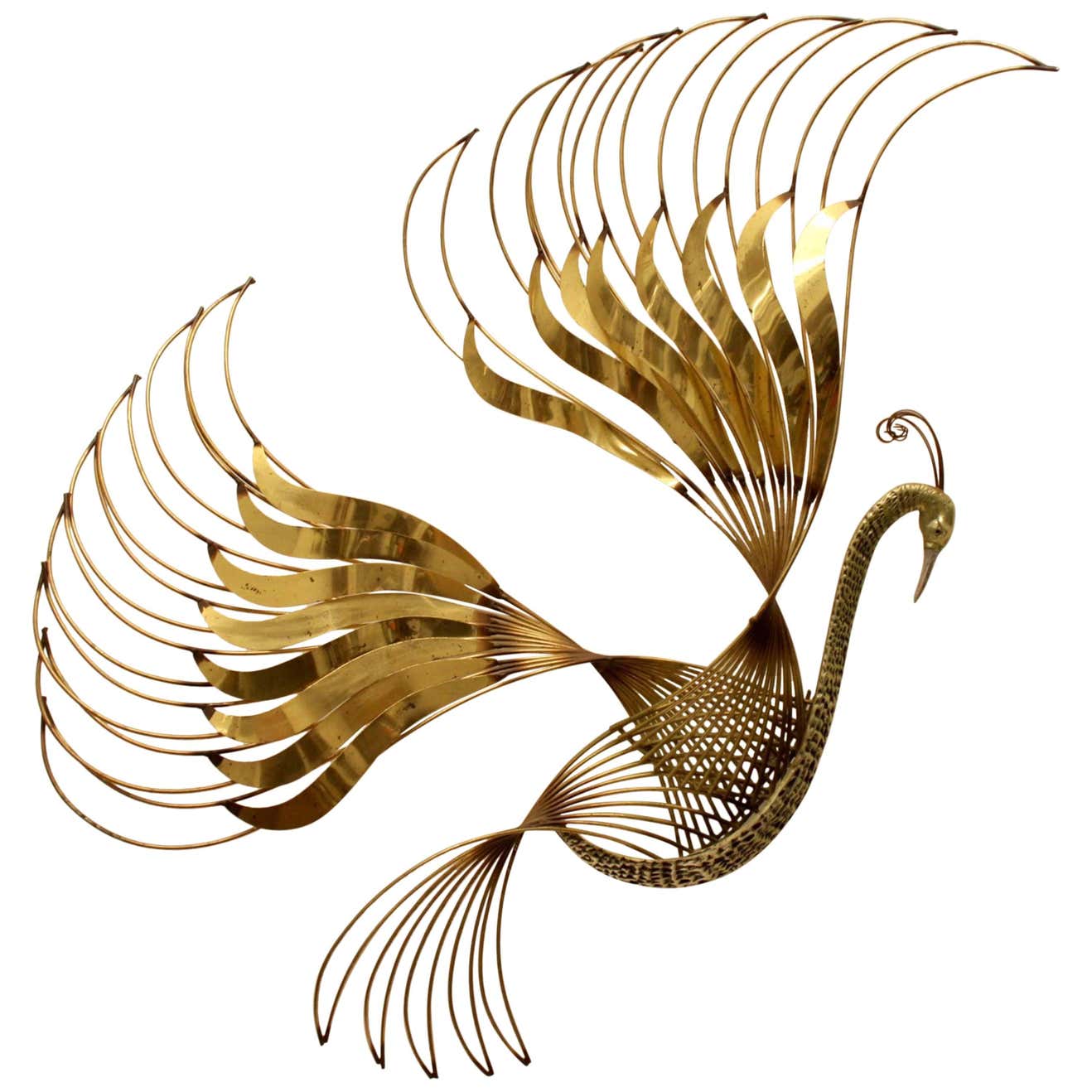 Curtis C. Jere Brass Peacock Wall Sculpture at 1stDibs