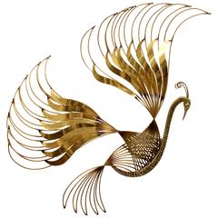 Curtis C. Jere Brass Peacock Wall Sculpture 8