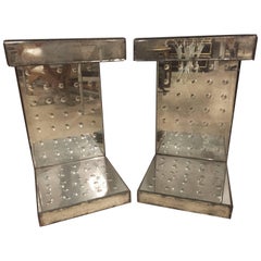 Pair of Bulls-Eye Mirrored Lamp Tables